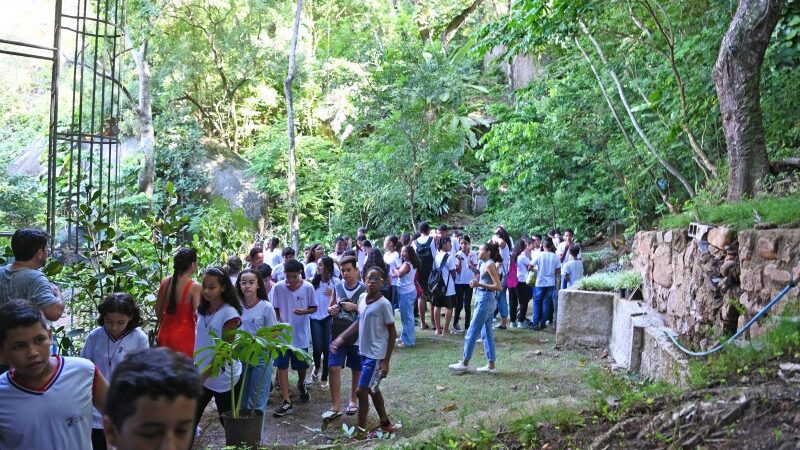 Atividades educativas sobre a Mata Atlântica são realizadas para estudantes na Gruta da Onça